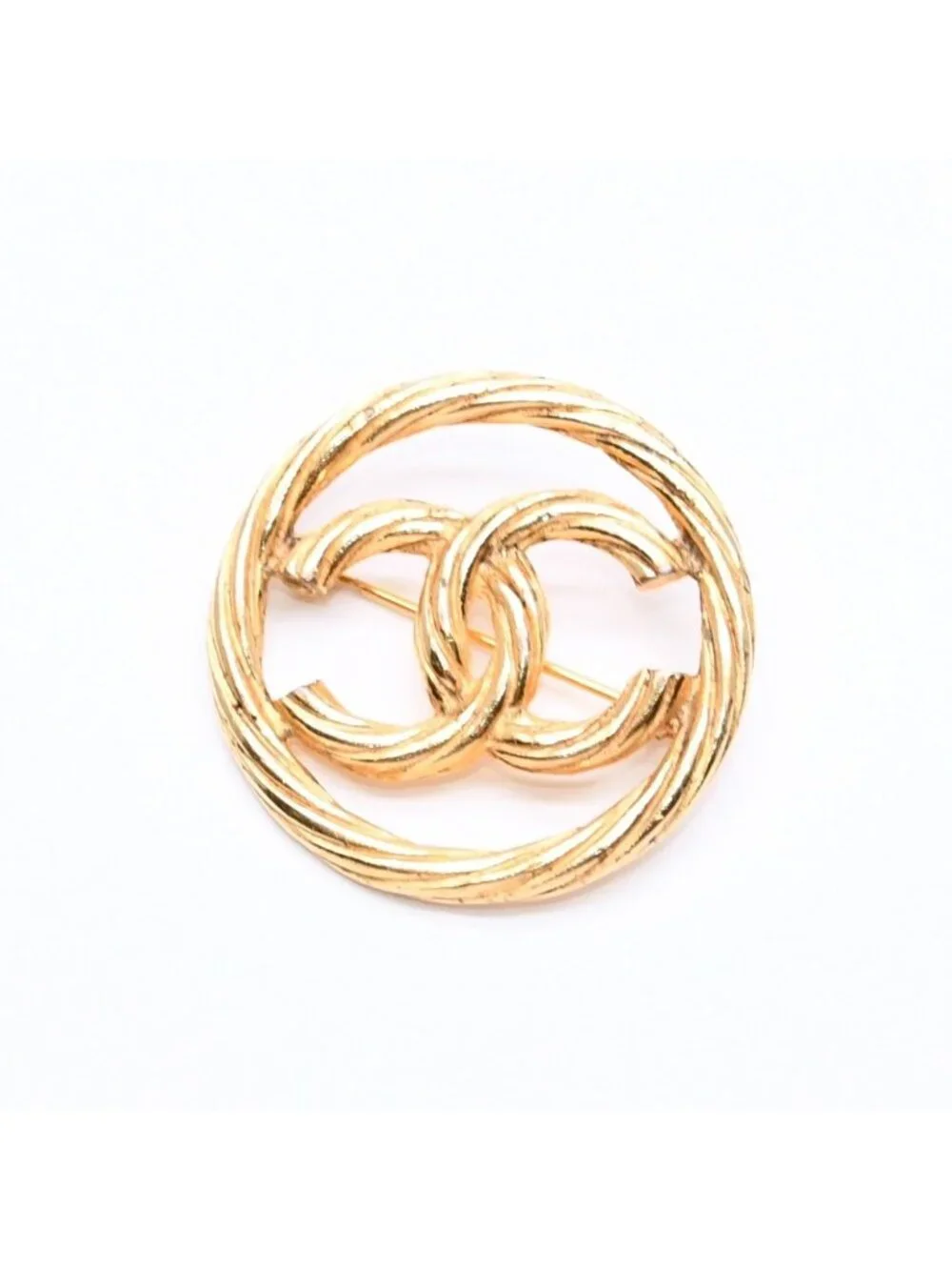 Chanel CC Logo Brooch Metal Round Gold